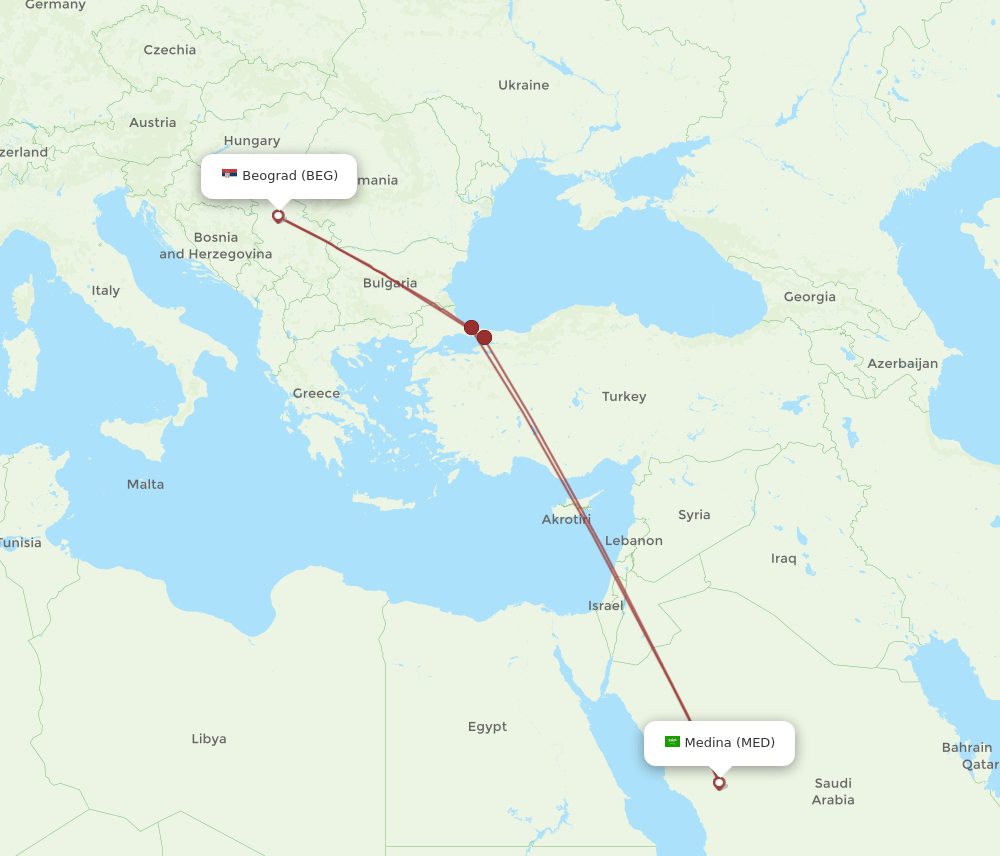 BEG-MED flight routes