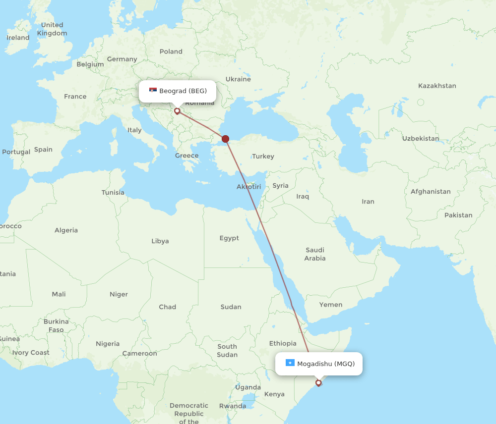 BEG-MGQ flight routes