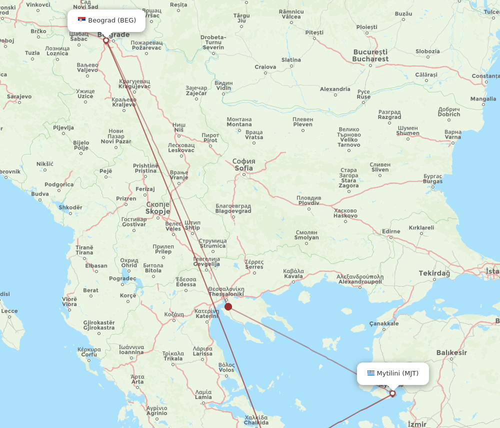 BEG-MJT flight routes