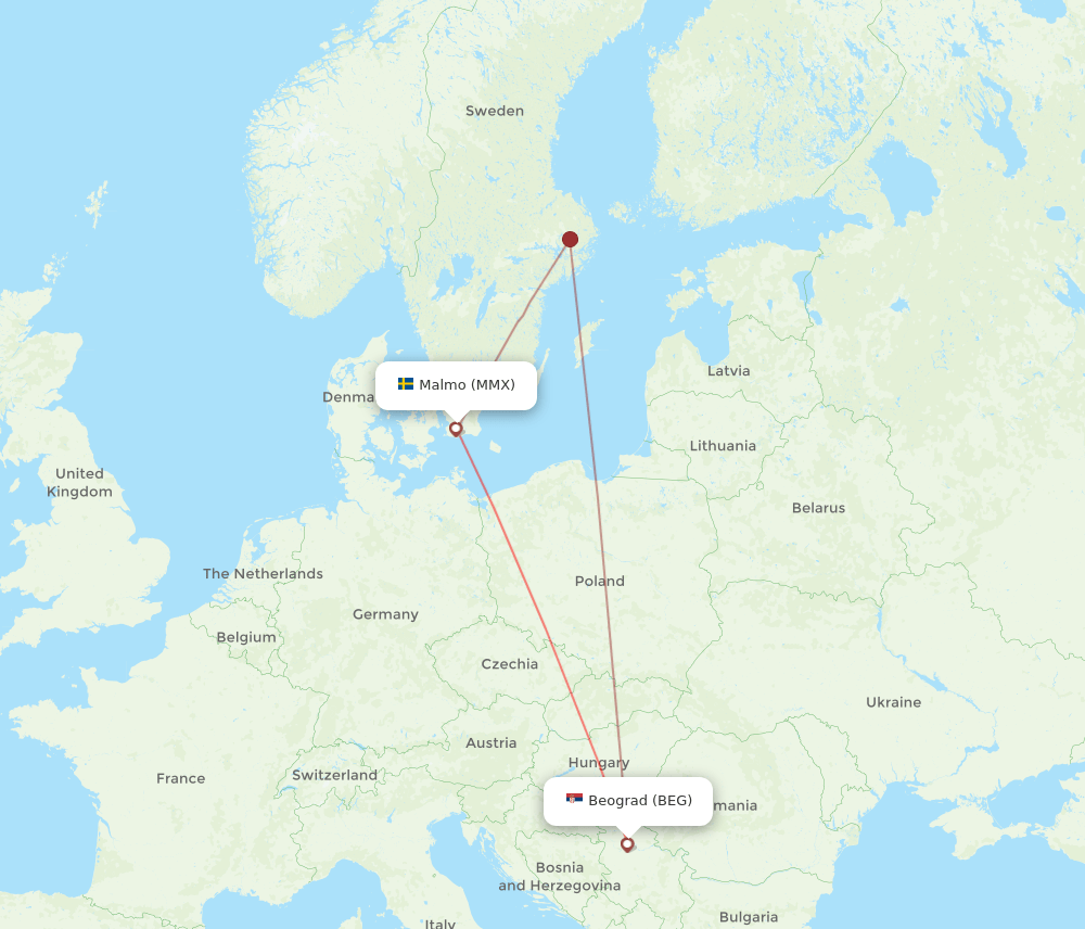 BEG-MMX flight routes