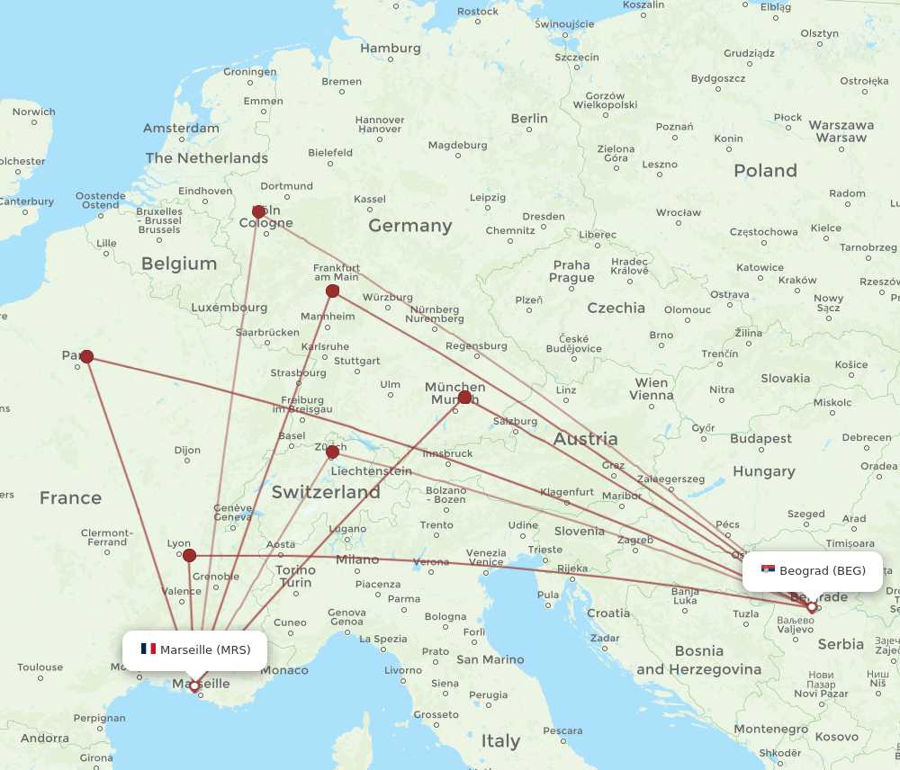 BEG-MRS flight routes