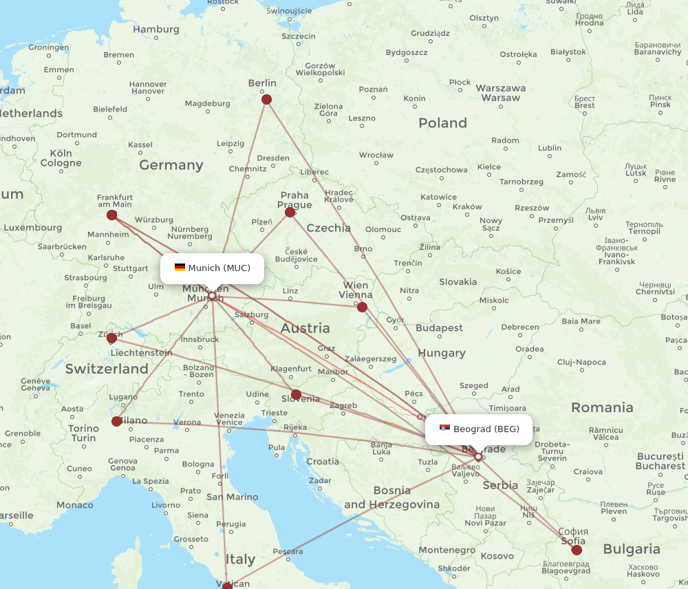 BEG to MUC flights and routes map