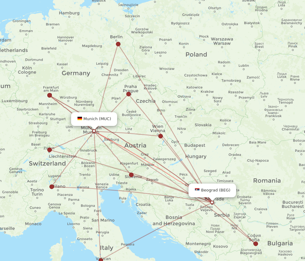 BEG-MUC flight routes