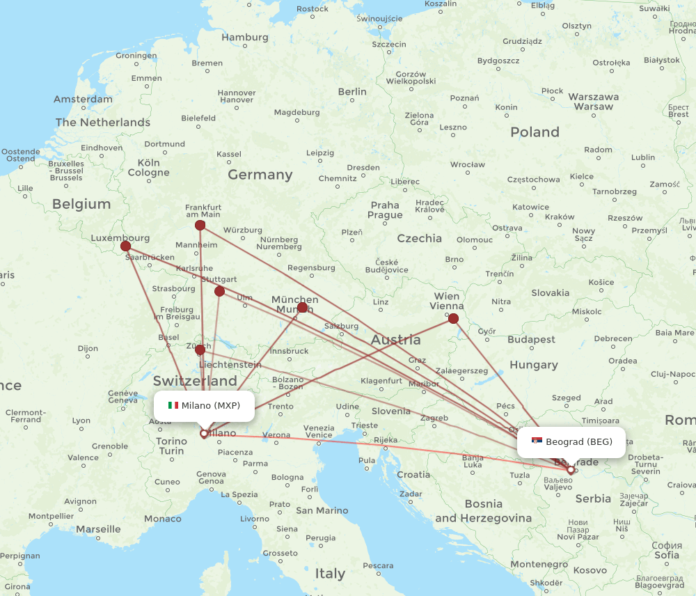 BEG-MXP flight routes