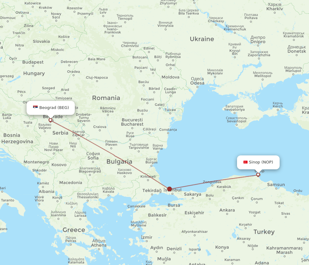BEG-NOP flight routes