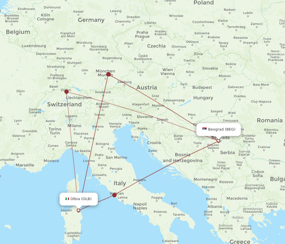 BEG-OLB flight routes