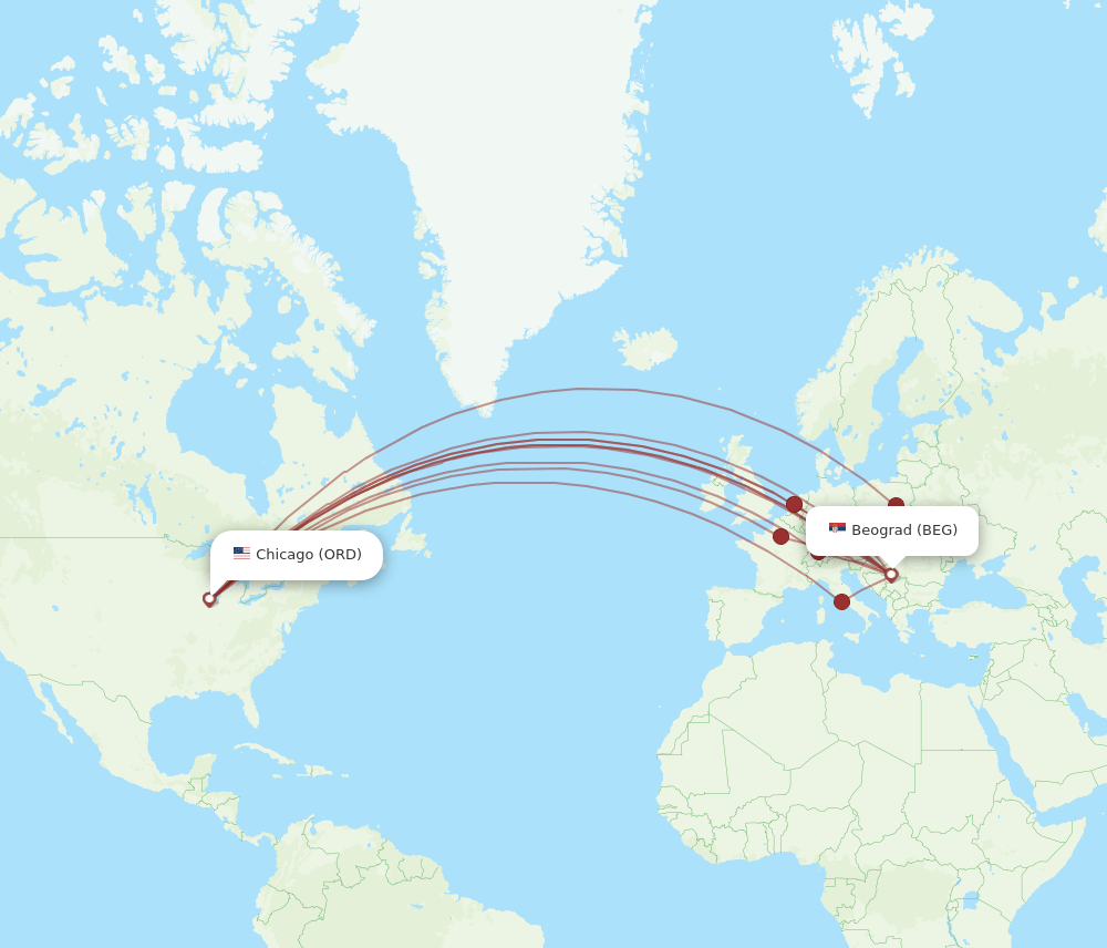 BEG-ORD flight routes
