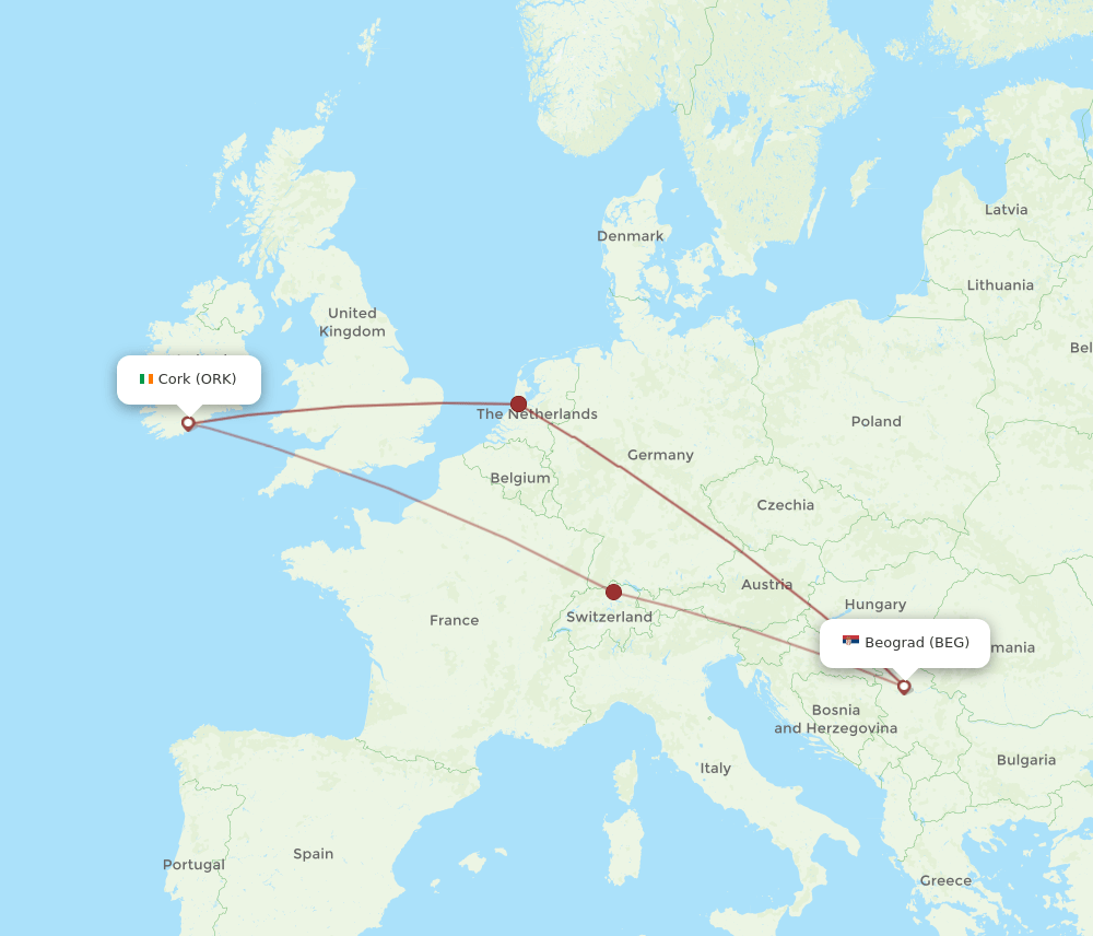 BEG-ORK flight routes