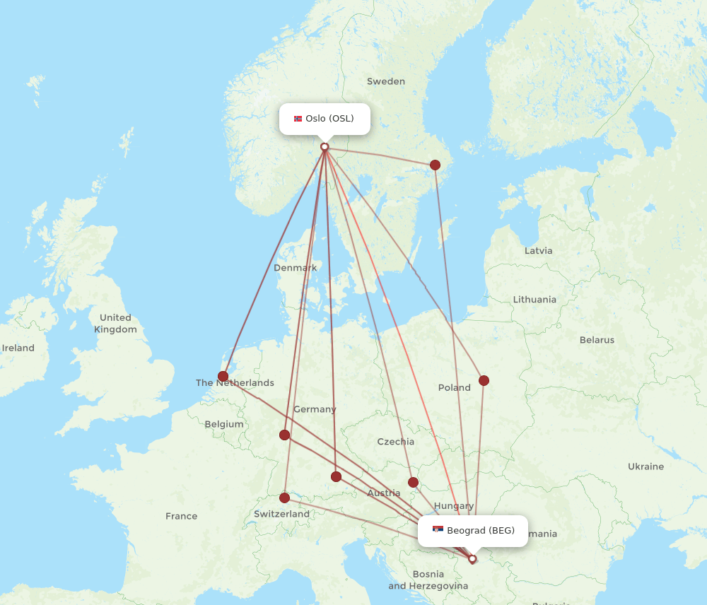 BEG-OSL flight routes
