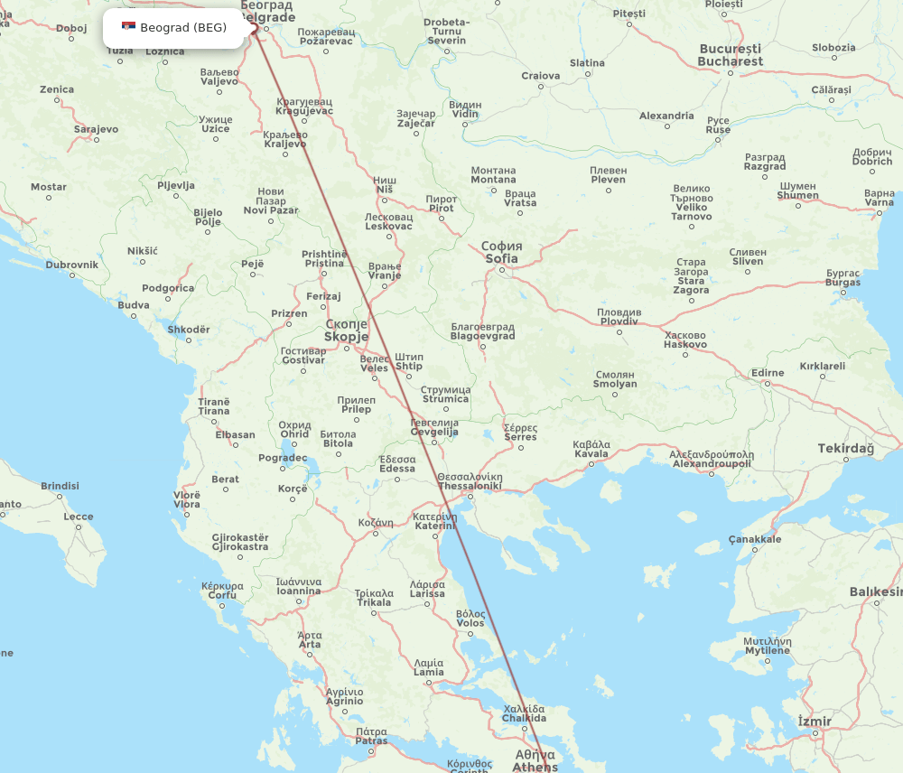 BEG to PAS flights and routes map