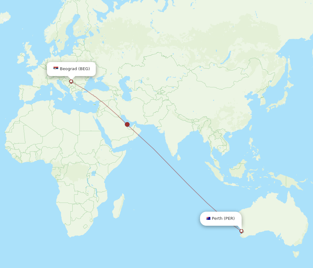 BEG-PER flight routes