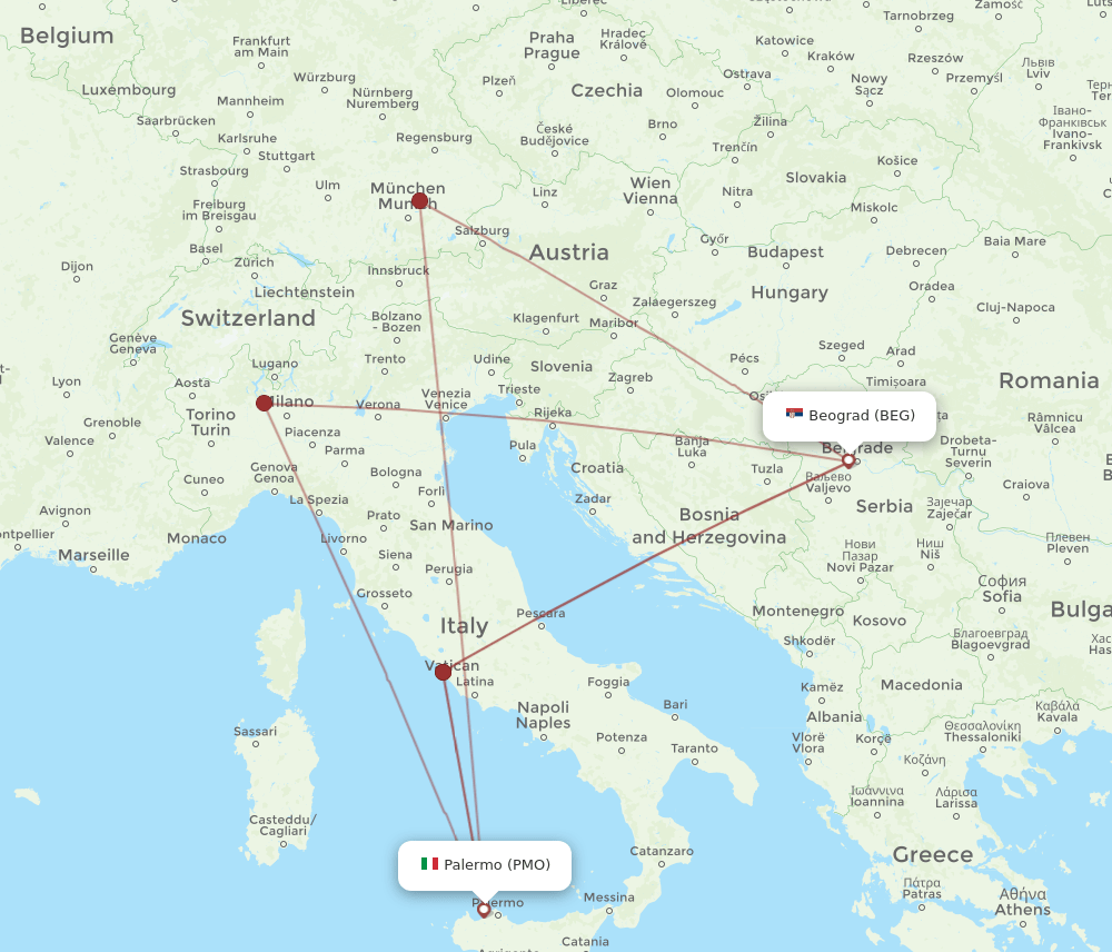 BEG-PMO flight routes
