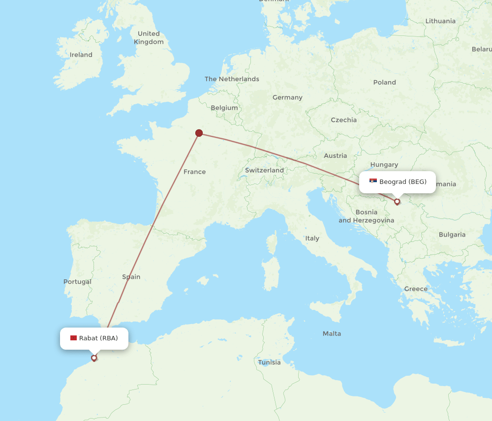 BEG-RBA flight routes