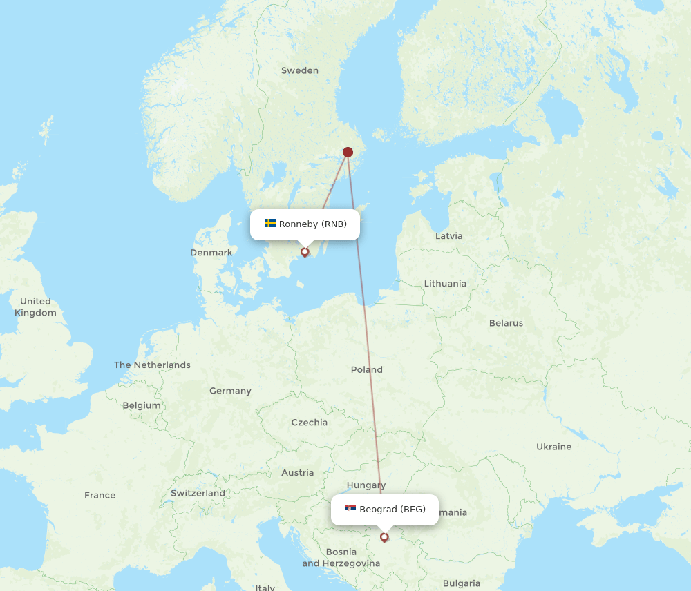 BEG to RNB flights and routes map