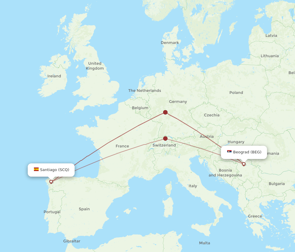 BEG-SCQ flight routes