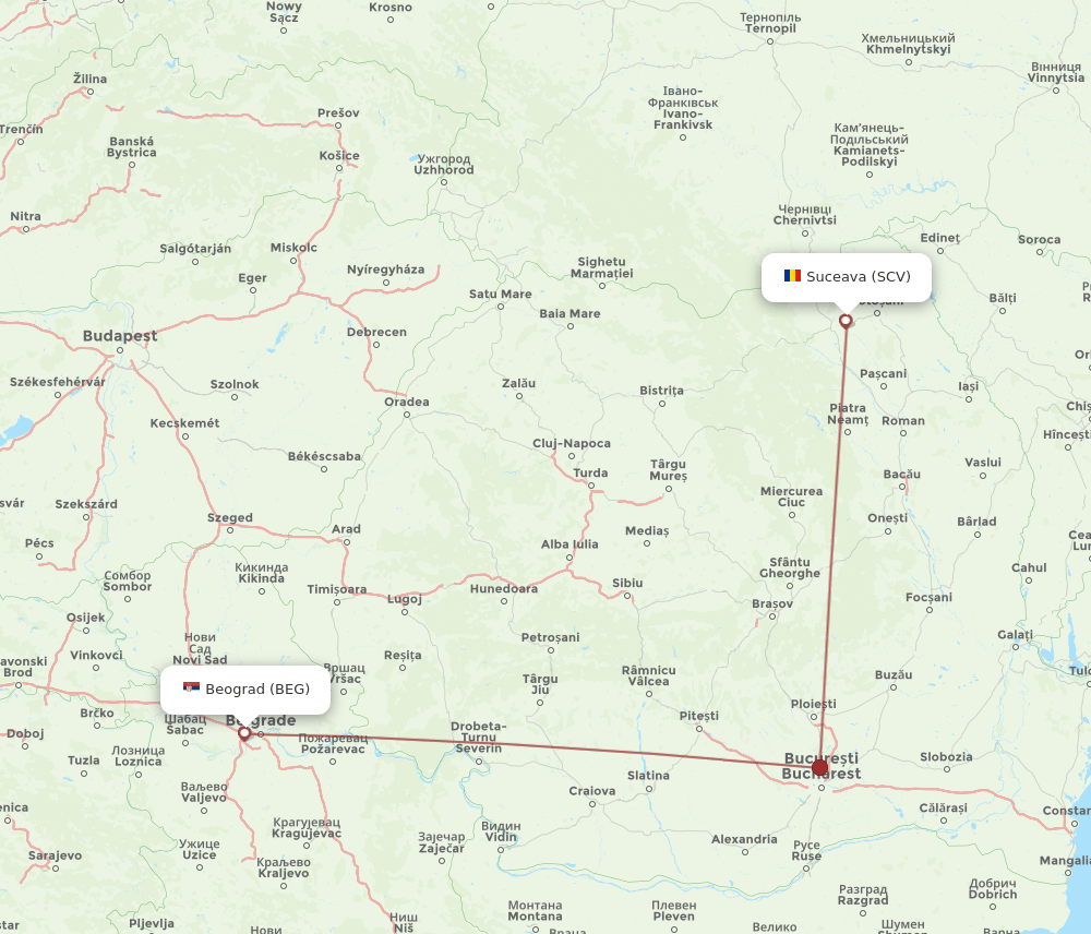 BEG to SCV flights and routes map