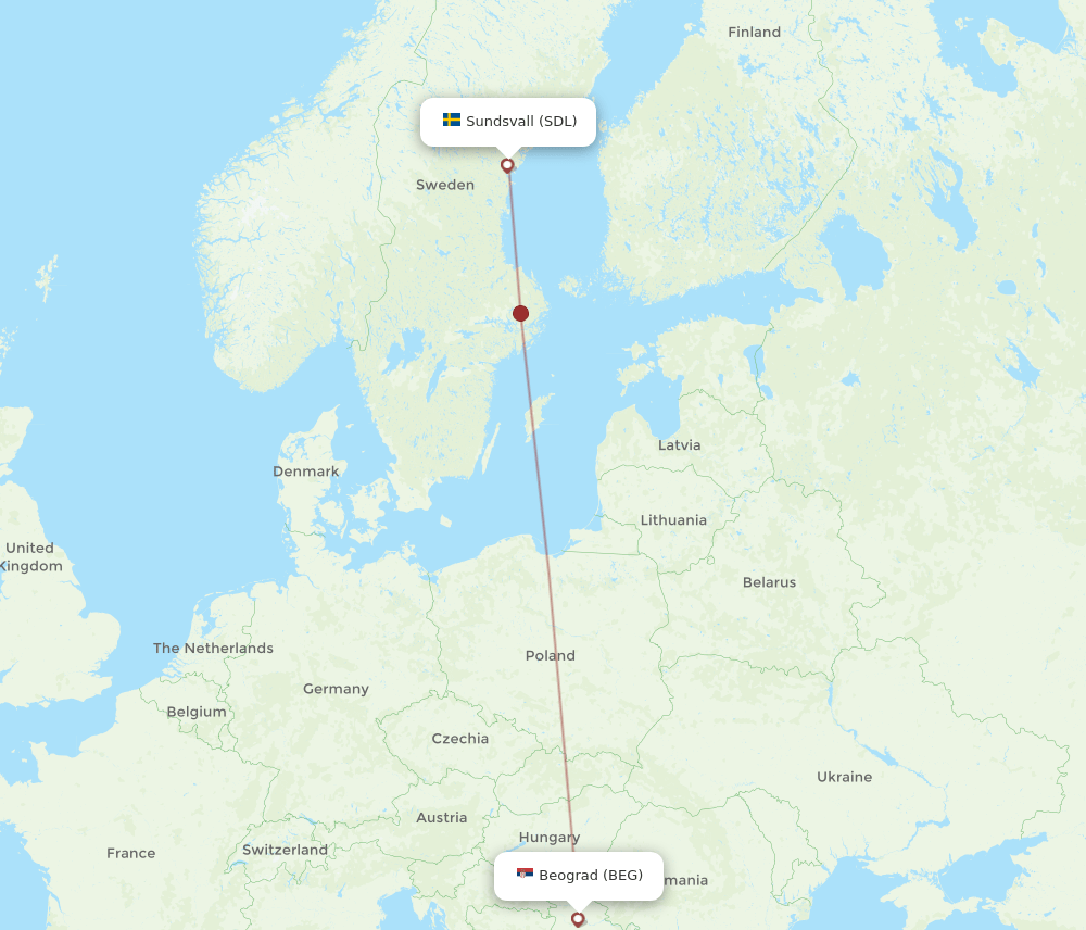 BEG-SDL flight routes