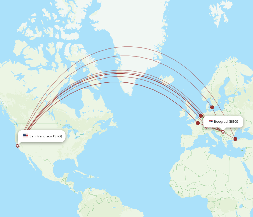BEG-SFO flight routes