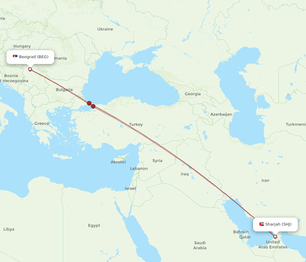 BEG-SHJ flight routes