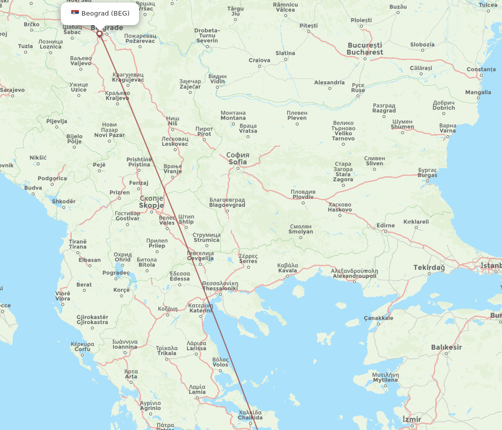 BEG to SMI flights and routes map