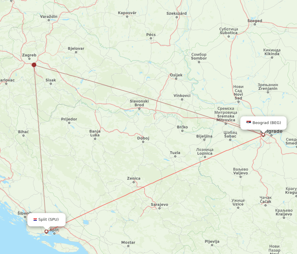 BEG to SPU flights and routes map