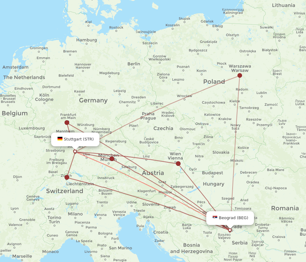 BEG to STR flights and routes map