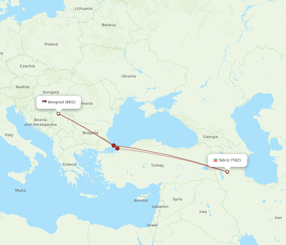 BEG-TBZ flight routes