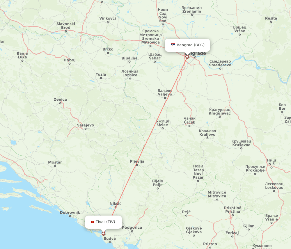 BEG to TIV flights and routes map