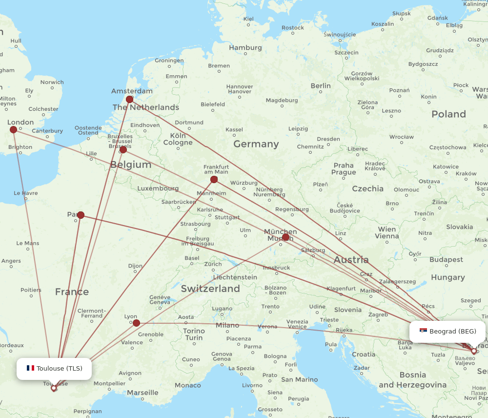 BEG-TLS flight routes