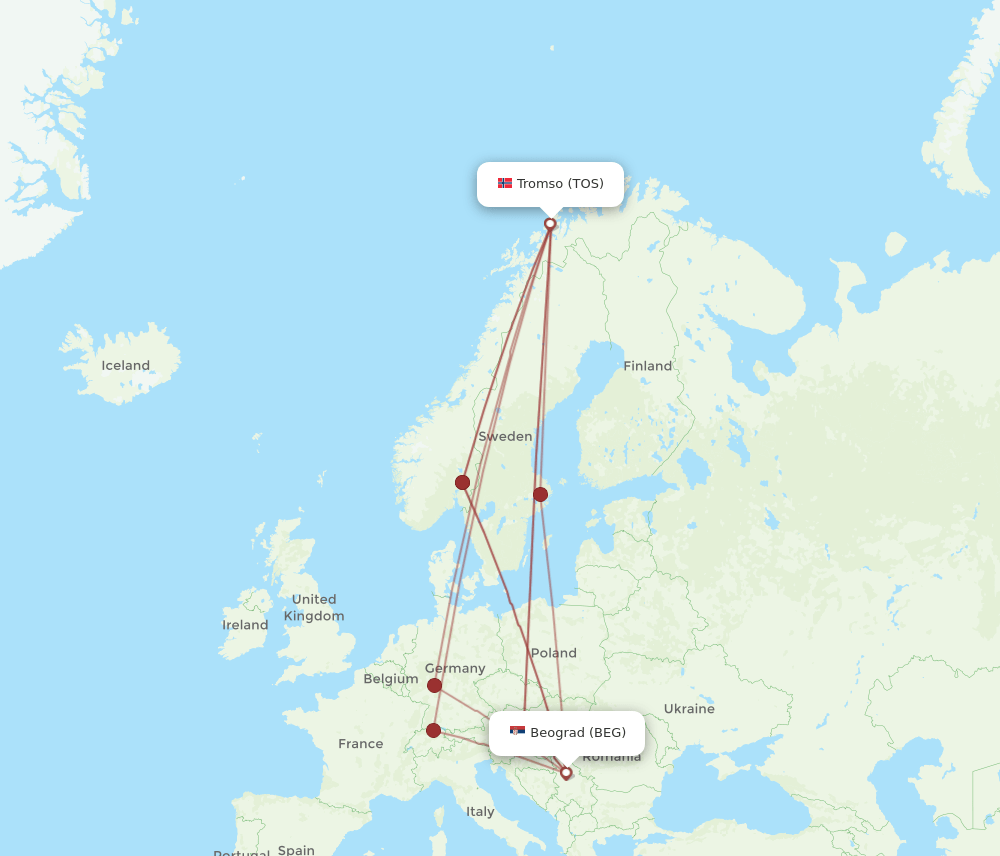 BEG-TOS flight routes