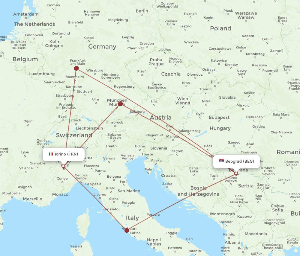 BEG-TRN flight routes