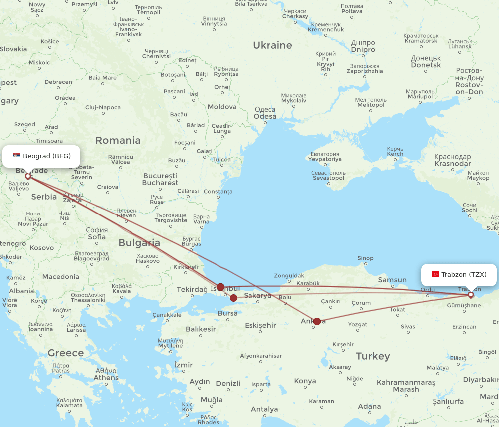 BEG-TZX flight routes