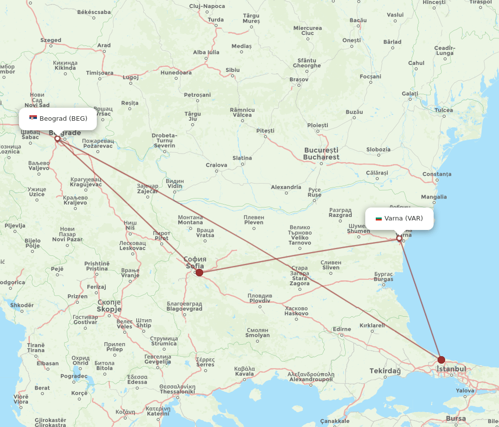 BEG-VAR flight routes