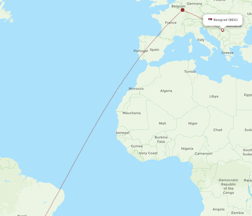Campinas - Belgrade route map and flight paths