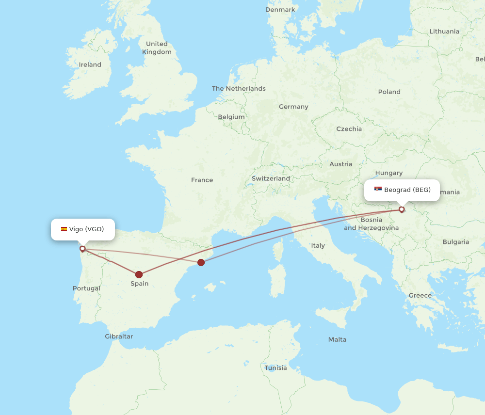 BEG-VGO flight routes