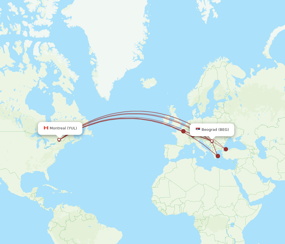 BEG-YUL flight routes