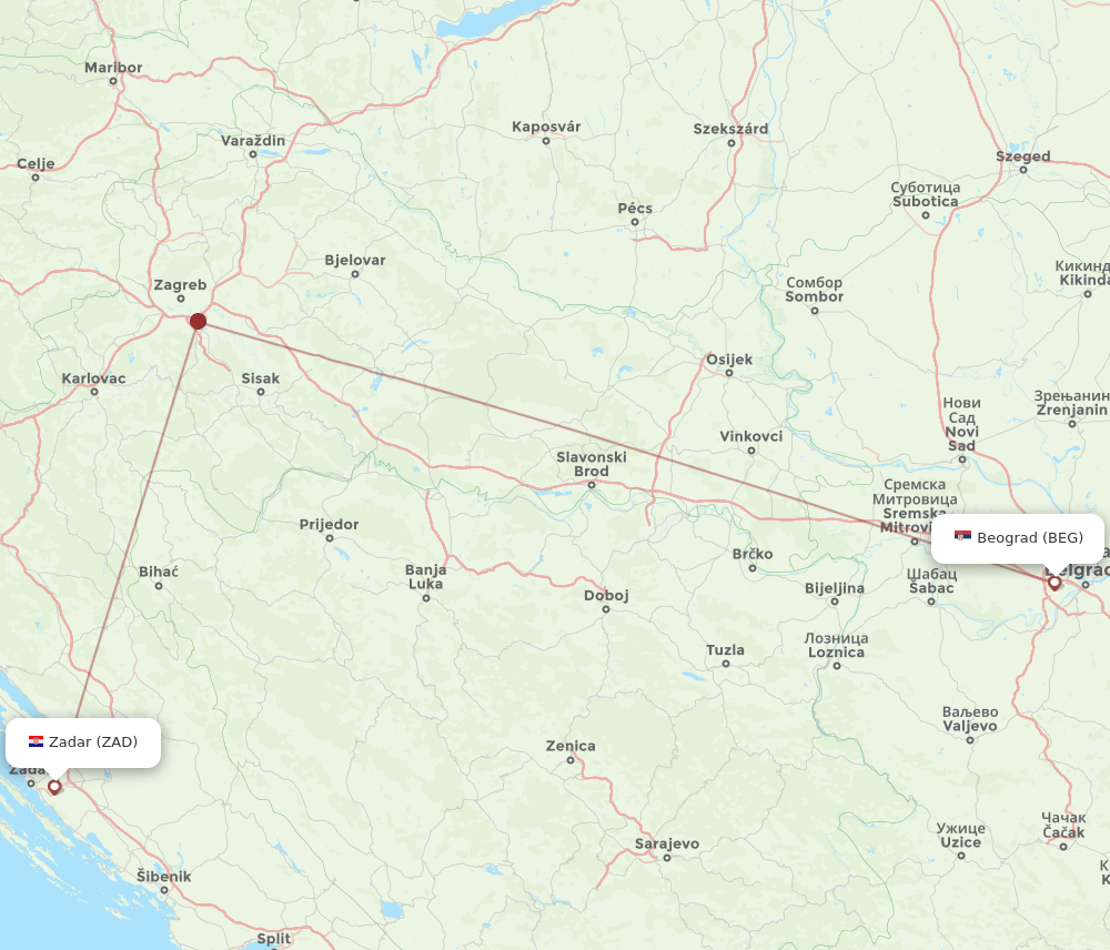BEG-ZAD flight routes