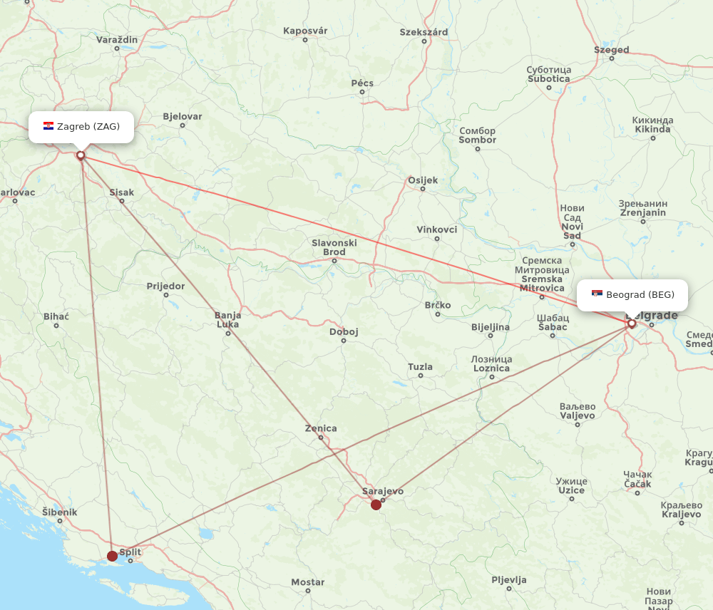 BEG-ZAG flight routes