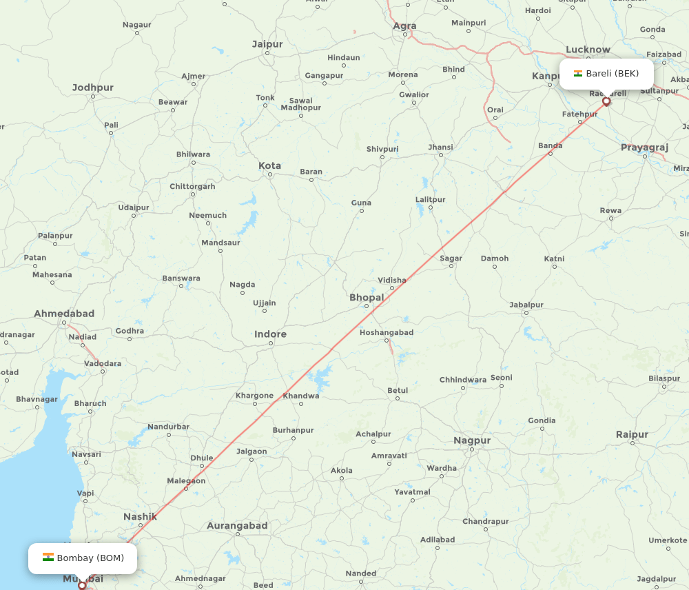 BEK to BOM flights and routes map