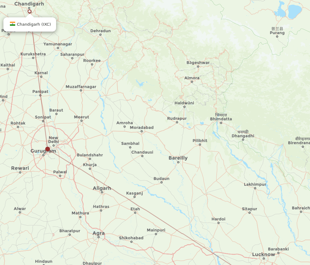 Chandigarh - Bareilly route map and flight paths