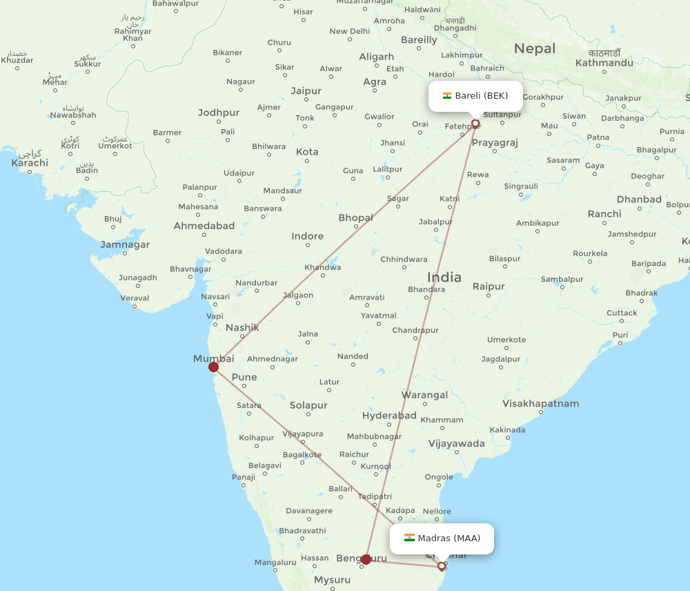 BEK-MAA flight routes