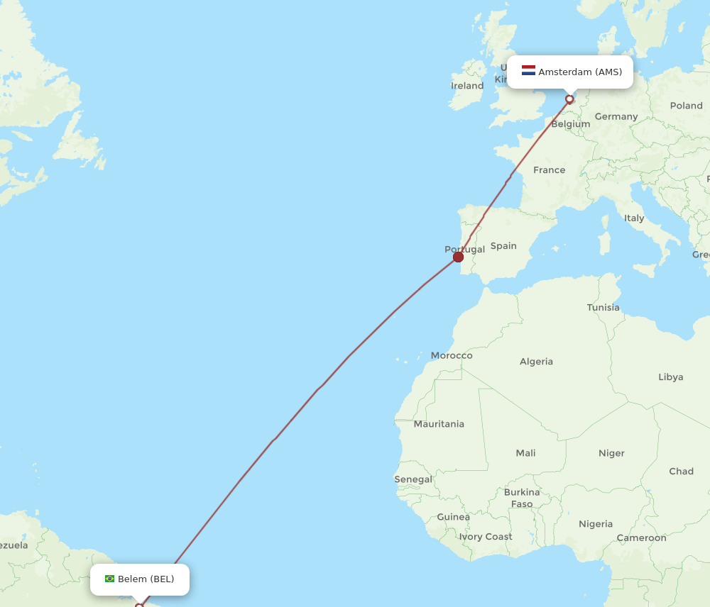 BEL-AMS flight routes