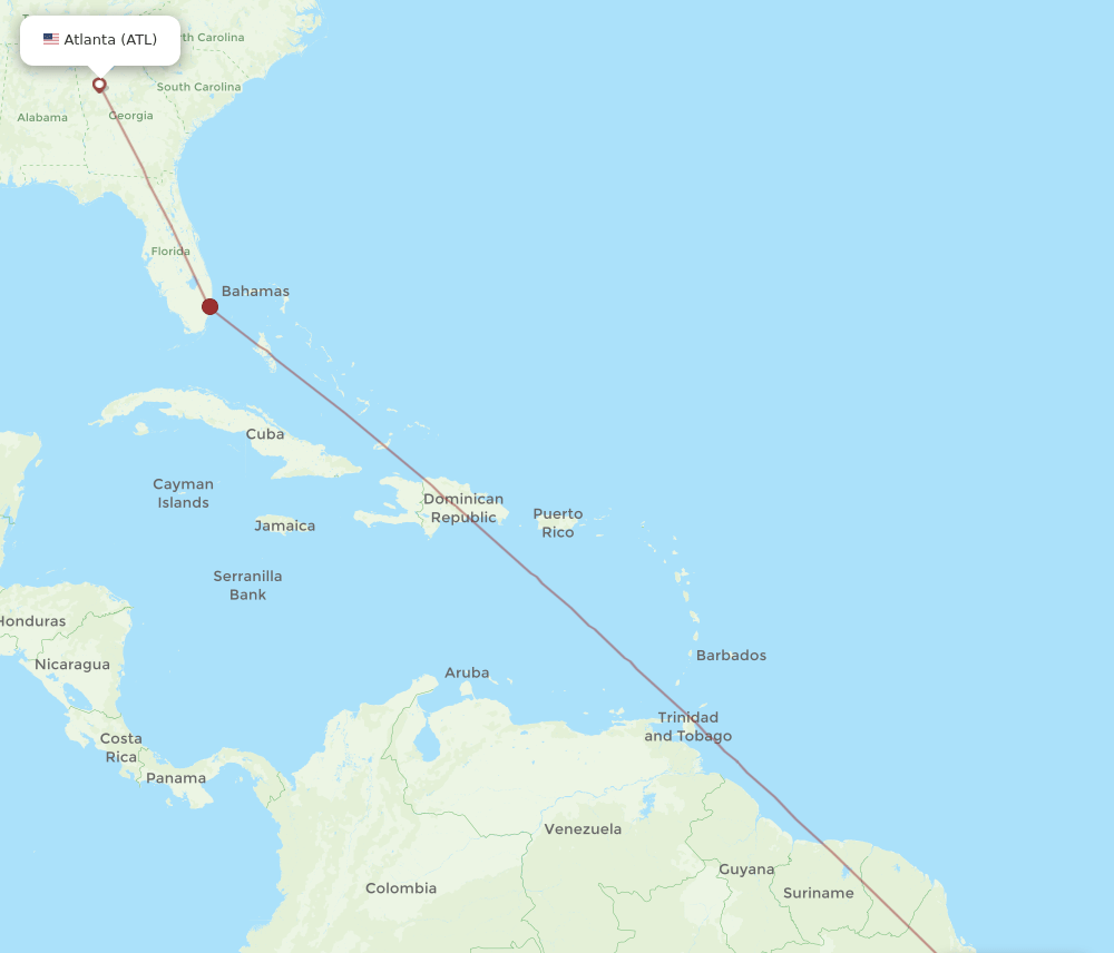 Atlanta - Belem route map and flight paths