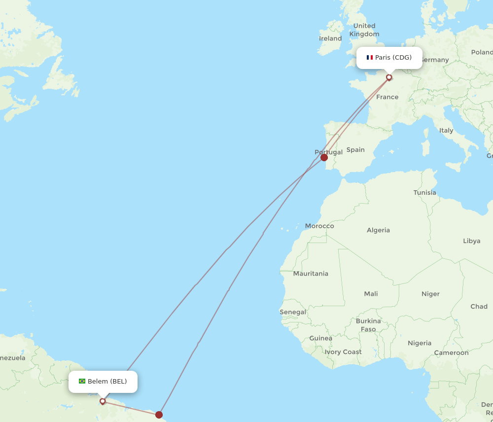 BEL-CDG flight routes