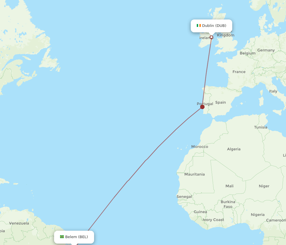 BEL to DUB flights and routes map