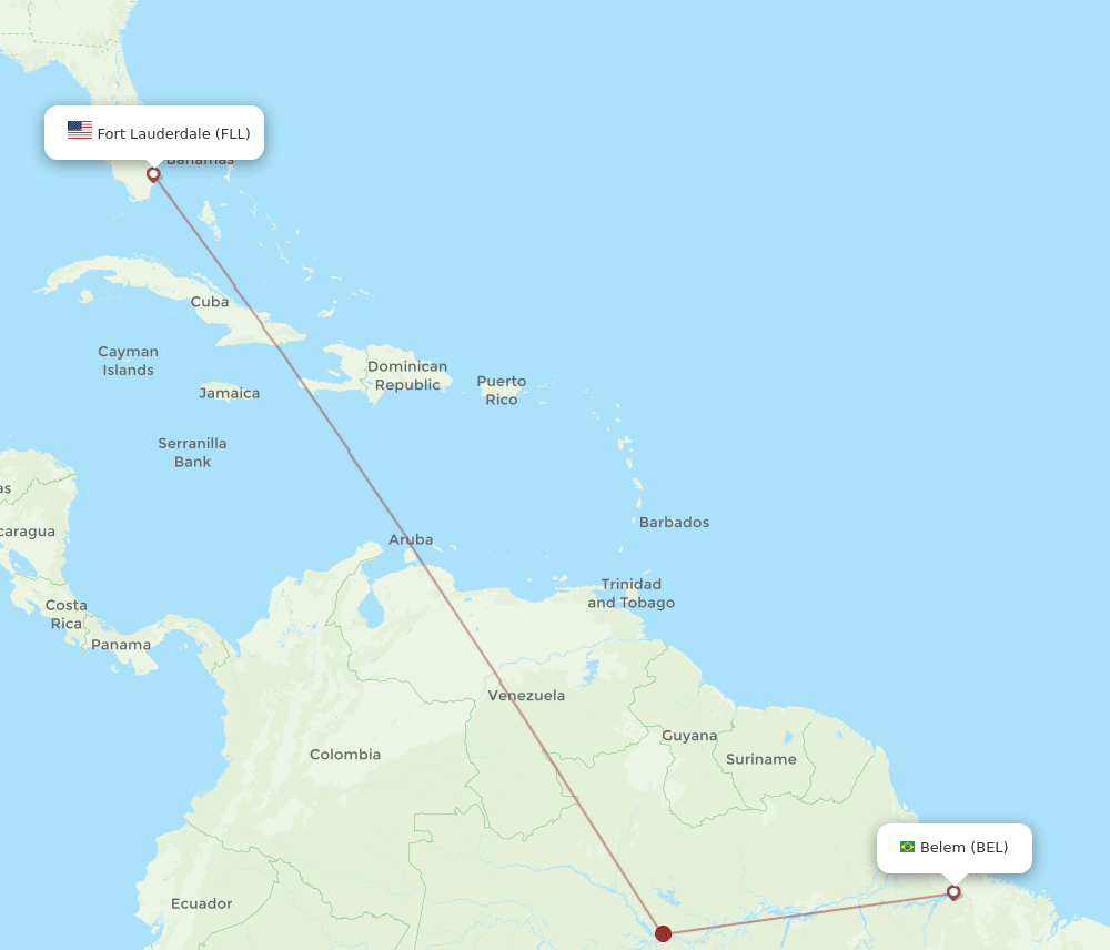 Belem - Fort Lauderdale route map and flight paths