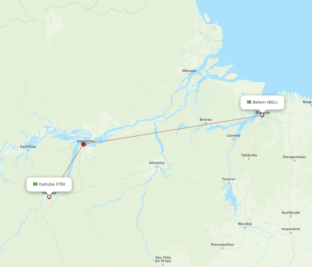Belem - Itaituba route map and flight paths