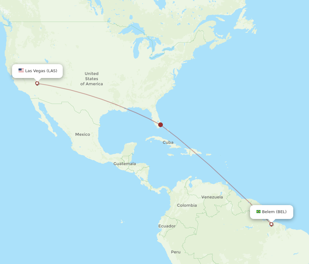 Las Vegas - Belem route map and flight paths