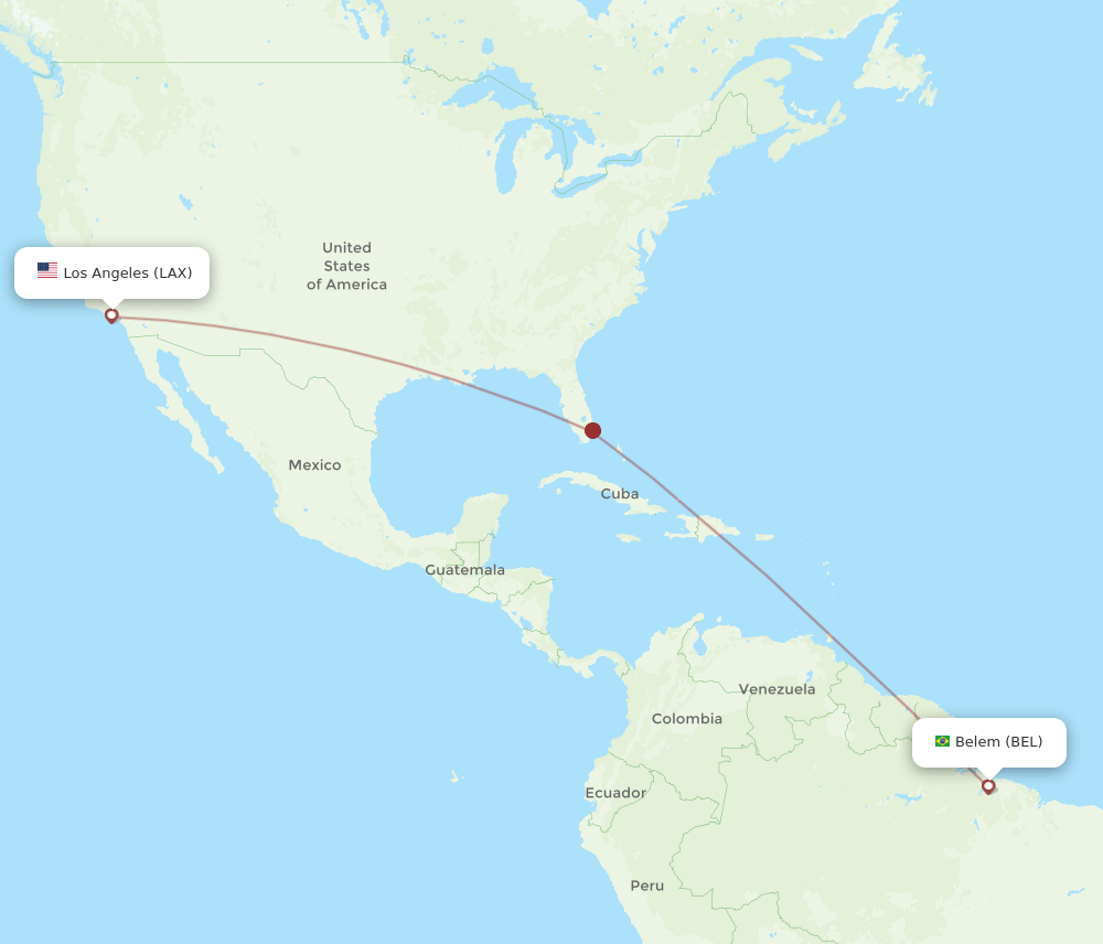 Los Angeles - Belem route map and flight paths