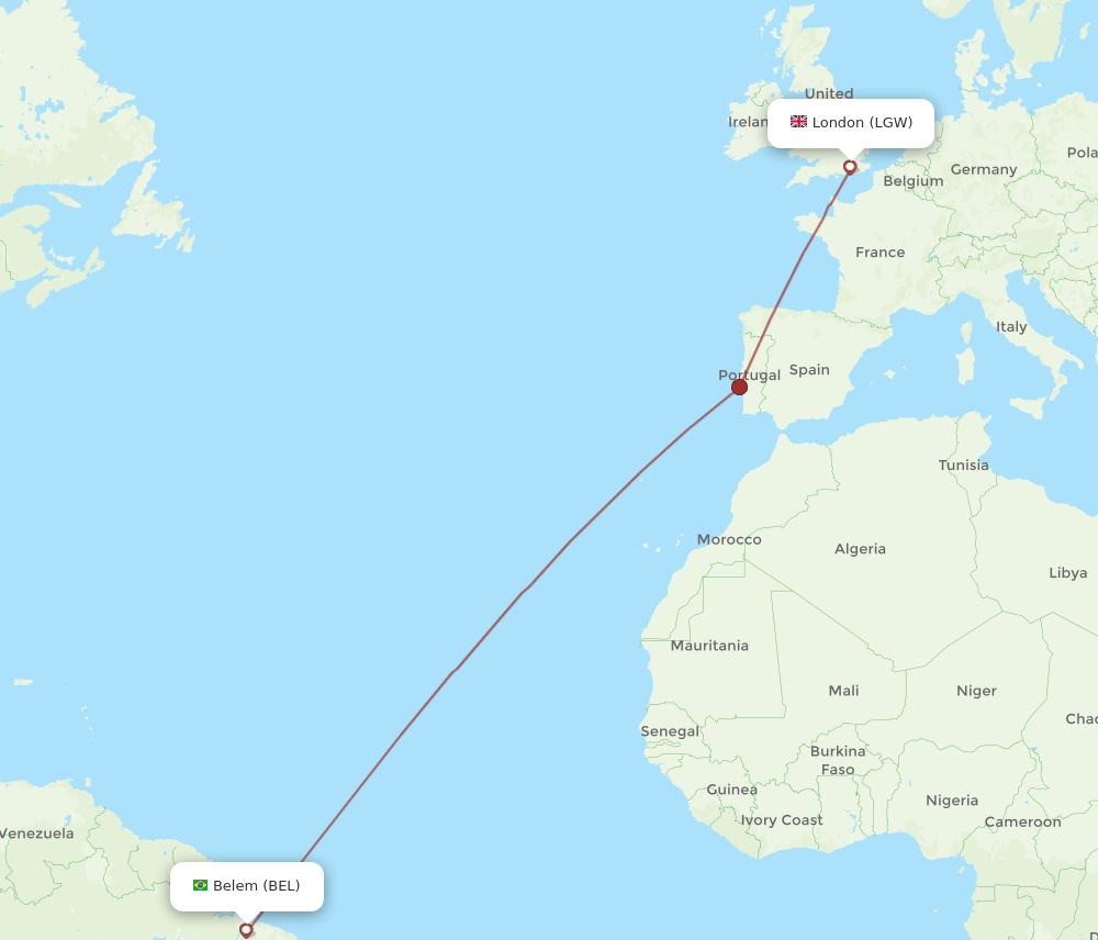 BEL-LGW flight routes